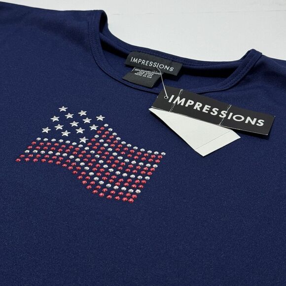 American Flag Rhinestone Navy Blue USA T-Shirt XL Woman's 4th of July Apparel - Picture 3 of 4